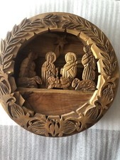 Hand Carved Olive Wood  Christian Nativity Scene Shadow Box Style Free Standing