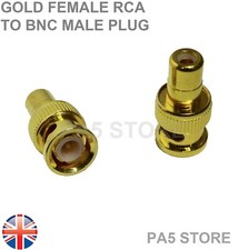 2x Gold Female RCA Phono To BNC Male Converter Adapter Plug PREMIUM QUALITY UK-