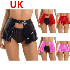 UK Womens Skirts PVC Leather Wet Look Mini Open Front Pole Dance Flared Pleated
