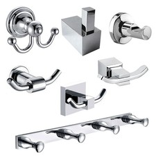 Bathroom Robe Hook Towel Double Single Chrome Square Round Metal Door Modern UK