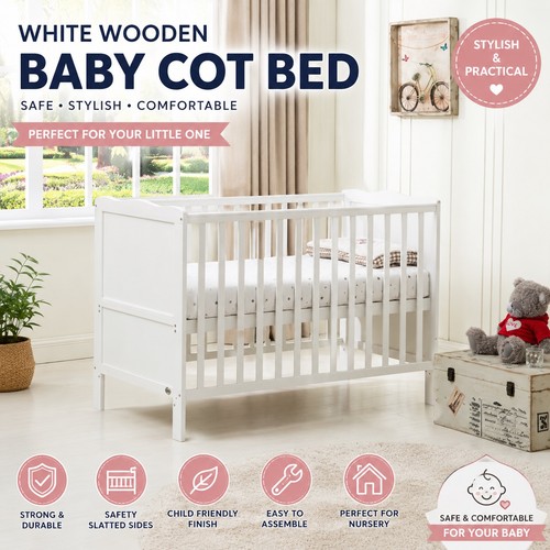 White wooden baby cot - wooden,