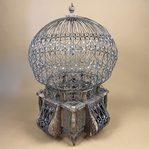 Silver wood bird cage - silver,