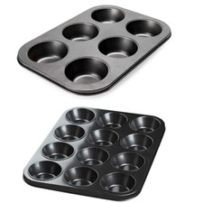ANGIX 6 & 12 Muffin Cupcake Tray Non-Stick Carbon Steel Baking Pan Bakeware