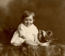 Antique RPPC postcard portrait young baby on bear rug throw cute fashion #20