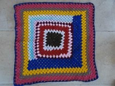 Vintage HANDMADE GRANNY FOLK ART RUG THROW Shabby Chic Retro Vibrant colours