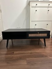 Frances Woven Rattan Wooden Coffee Table in Black Colour