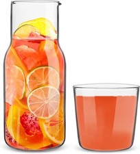 Glass Pitcher Water Jugs with Lids, Bedside Water Carafe and Glass Set