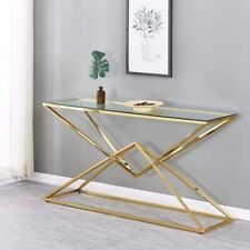 Gold Console Table With Clear Glass Top - L: 120cm x W: 40cm x H: 75cm