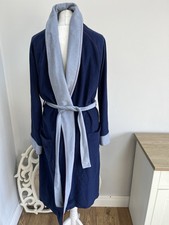 Vintage St Michael Men’s Robe Dressing Gown 80s Navy Blue Grey Red Piping Large