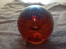 Amber Coloured Glass Paperweight Large. Controlled Bubbles