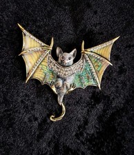 Gothic Flying Bat Brooch Gold