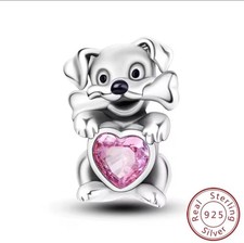 Sterling Silver 925 Pink Dog Bead Charm - Perfect Gift Birthday, Christmas