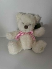 Harrods Teddy White/Cream Plush Teddy Bear With Pink Ribbon Soft Toy With Tag