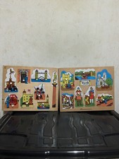 London York England Inset Peg Puzzle Retro Wooden Toddler Kids Sights X2