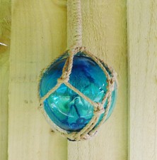 Glass Float Nautical Sea Fishing Buoy Turquoise | 4"/10cm Dia With Rope Hanger