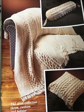 Vintage Knitting Pattern ARAN CUSHION COVER, BOLSTER COVER & THROW