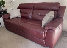 3+3 Burgendy Brown Leather Recliner Sofa Settee Couch Suite 2-peice Electric Del