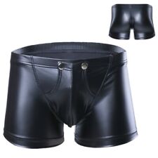 Mens Wet Look Faux Leather Boxer Briefs Trunks Pouch Shorts Knickers Underwear