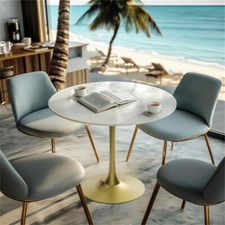 Marble Round Tulip Dining Table Kitchen Dinette Restaurant Table Single Pedestal
