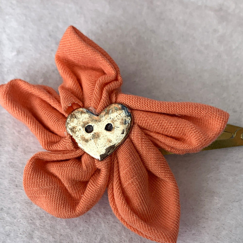 Orange fabric flower hair clip - orange,