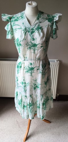 1980 green white dress - 1980's, &