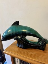Large Green Glazed Blue Mountain Pottery Dolphin Canada.
