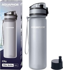 AQUAPHOR City Bottle 500ml in Grey - Travel Water Filter with Activated Carbon
