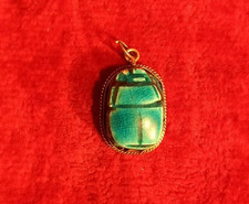 Vintage Egyptian Silver Blue Enamel Scarab Beetle Pendant Necklace bracelet char
