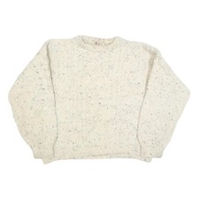 THE SWEATER SHOP Girls Cream Patterned Wool Jumper Cable Knit Crew Neck 2XL Warm