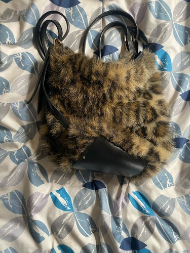 Leopard print furry handbag - leopard,