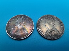 job lot of 2 silver coins British Indian coin half Rupee nice tone 1862 1899