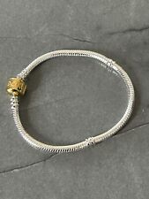 Pandora S925 Square Signature Buckle Gold Snake Chain Charm Bracelet - 17cm
