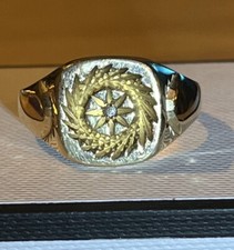 Size V - 9 Carat Gold Diamond Signet Ring / Pinky Ring 