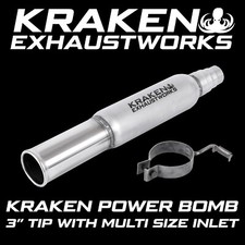 KRAKEN POWER BOMB 3" INCH TIP UNIVERSAL REAR SILENCER EXHAUST PIPE INC STRAP