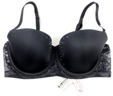32D La Senza Diamante & Silver Glitter Effect Balcony Bra BLACK BNWT
