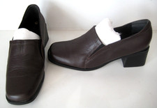Brand New Ladies, Moshulu Brown Leather Shoes, Size 6, Slip On, 2" Block Heel.