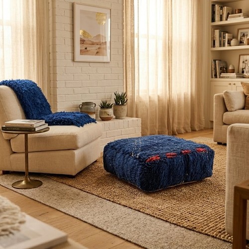 Handmade moroccan wool pouf - moroccan,