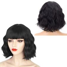 10''Curly Bob Wig with Bangs Short Bob Wavy Wigs Shoulder Length Wig for Women