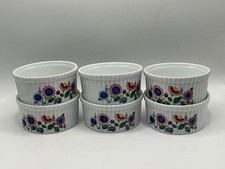 INTAGE APILCO FRANCE SET OF 6 X PORCELAIN RAMEKINS WITH PINK & BLUE FLOWERS