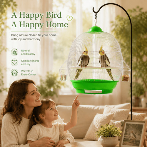 Green round bird cage - round, with