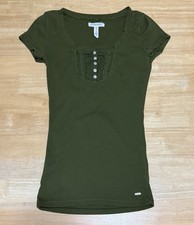 Aeropostale Ruffled Henley Top ALT Elena Gilbert The Vampire Diaries Green Sz M