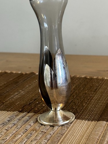 Vintage smoky grey glass bud - smoky,