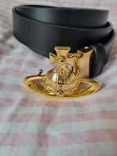 Vivienne Westwood Black Leather Belt With Gold Orb