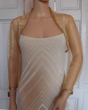 GOLD Organza Wedding Evening Shrug Bolero Jacket  with Three-Quarter Sleeves