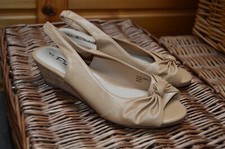 Platino Beige Sandals, Size 4, Worn Once, Cork Wedge Heel, Slingback