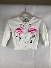 Collectif White Flamingo Appliqué Cardigan Size 10 S Pink Pearl Buttons Retro