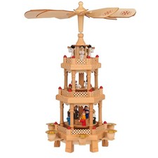 Wooden Christmas Pyramid Traditional German Rotating Candle Windmill Carousel