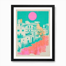 Ibiza In Risograph Style 2 Art Prin Framed Wall Art Poster Canvas Print Picture