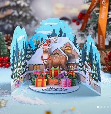 Special Christmas Card 3D Pop Up Snowman Deer Greeting Card Xmas Snow Present