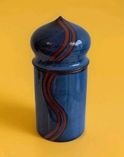 Rare Find Vintage Dimitra Grivellis Studio Pottery 22cm Blue Dome Lidded Jar Pot